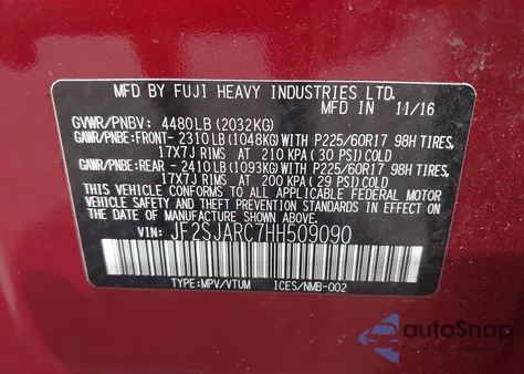 2017 Subaru Forester 2.5I Limited z USA, uszkodzony, nr VIN JF2SJARC7HH509090